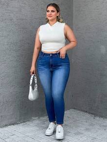 EURMUSE QUẦN JEAN CAO CẤP SKINNY FIR CỠ LỚN Y2K WASH - Rửa tối - Xem 5