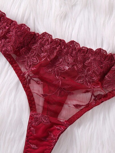 Elegante Bordeaux Kanten BH Mini Shorts Set Gorgeous Bloemen Lingerie view 4