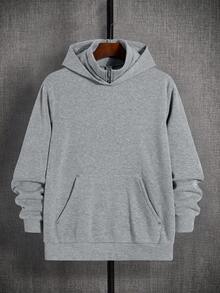 SHEIN Teen Boys' Face Cover Stand Collar Grey Double-Layer Hooded Sweatshirt,Oversized Winter Back-To-School Casual Comfortable Soft Fashion Autumn Hoodies - Grey - View 4