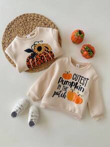 SHEIN 两件套可爱图形字母和图案长袖套头衫，适合秋冬和万圣节 - 米色 - 查看 6