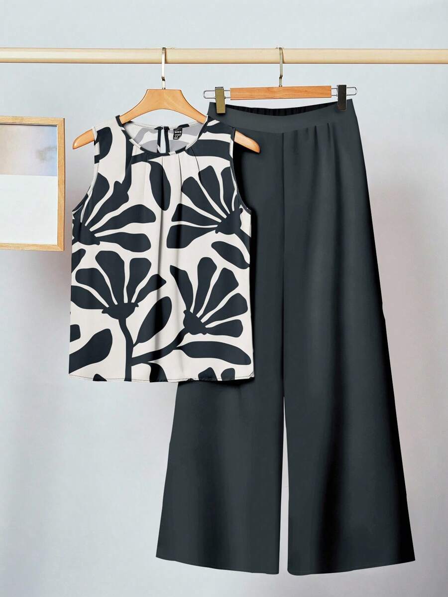 SHEIN Clasi 2pcs Casual Floral Print Bohemian Style Women Set, Suitable For Summer Suitable For Going Out