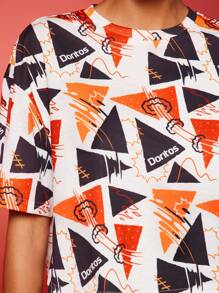 Doritos X SHEIN Women's Casual All-Over Print Round Neck Drop Shoulder T-Shirt, Summer - Multicolor - View 4