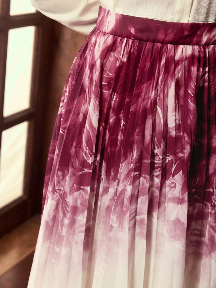 ZEYLAH Ombre Umbrella Print Maxi Skirt, Elegant Design For Early Autumn