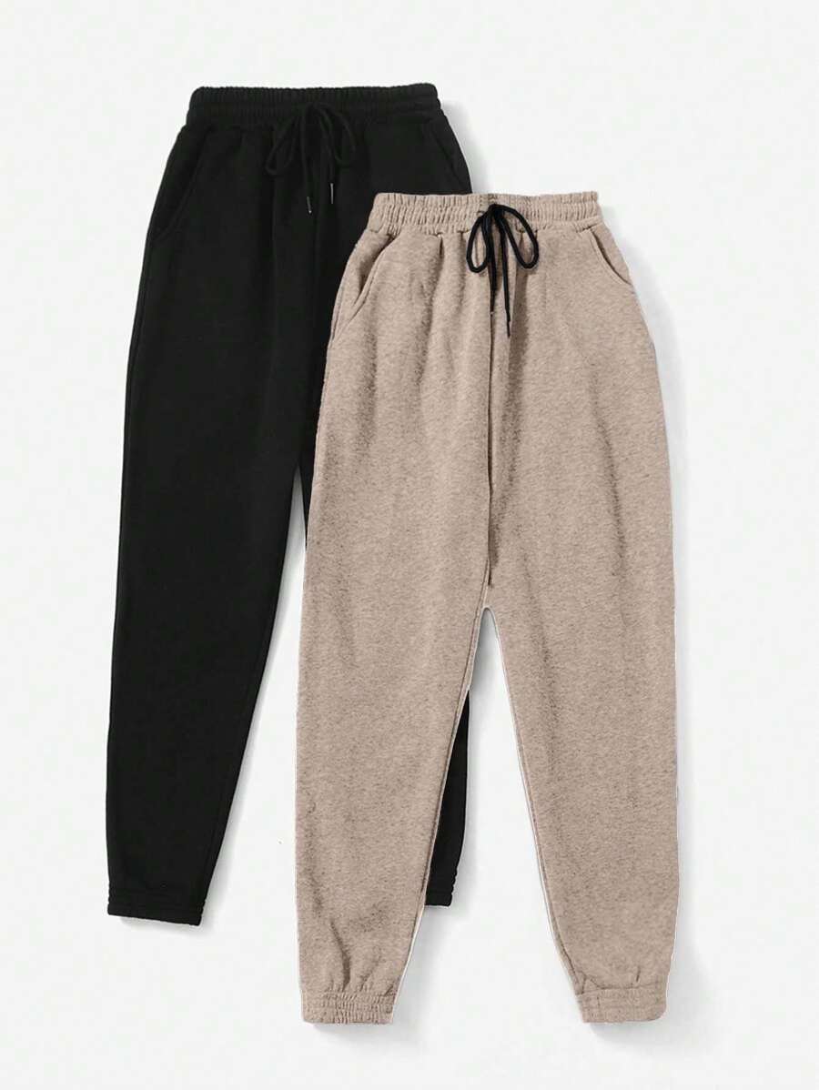 SHEIN Cottnline Quần nỉ trơn màu đơn giản có dây rút - Nhiều màu - Xem 1