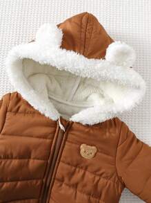 Cozy Pixies 男宝宝卡通熊耳朵连帽保暖长袖夹克 - 棕色 - 查看 5
