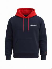 Champion 女士撞色抽绳连帽长袖落肩宽松休闲连帽衫 - 藏蓝色 - 查看 4