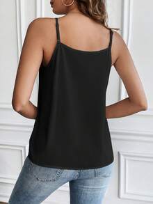 SHEIN Frenchy 刺绣网纱装饰扇贝花边吊带背心 - 黑色 - 查看 2