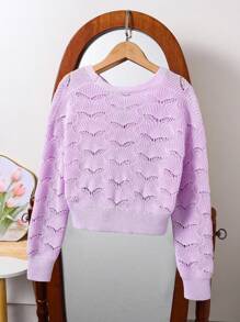 时尚休闲外套飞鸟镂空手工3D花卉短款针织开衫 - 紫色 - 查看 7