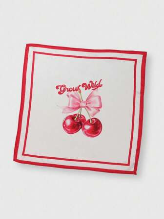 Kawaii 1pc Sweet Cherry Print Versatile Scarf, Suitable For Daily Life, Vacation, Decorative Styling, Accessory For Women