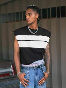 AXEPEAK Fashionable Contrast Color Round Neck Loose Casual Men Tank Tops, Summer - Multicolor - View 1