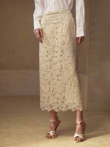 MOTF PREMIUM SCALLOP TRIM LACE SKIRT - Apricot - View 5