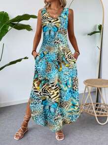 SHEIN LUNE فستان طويل تصميم بسيط عادي للنساء، مناسب للصيف