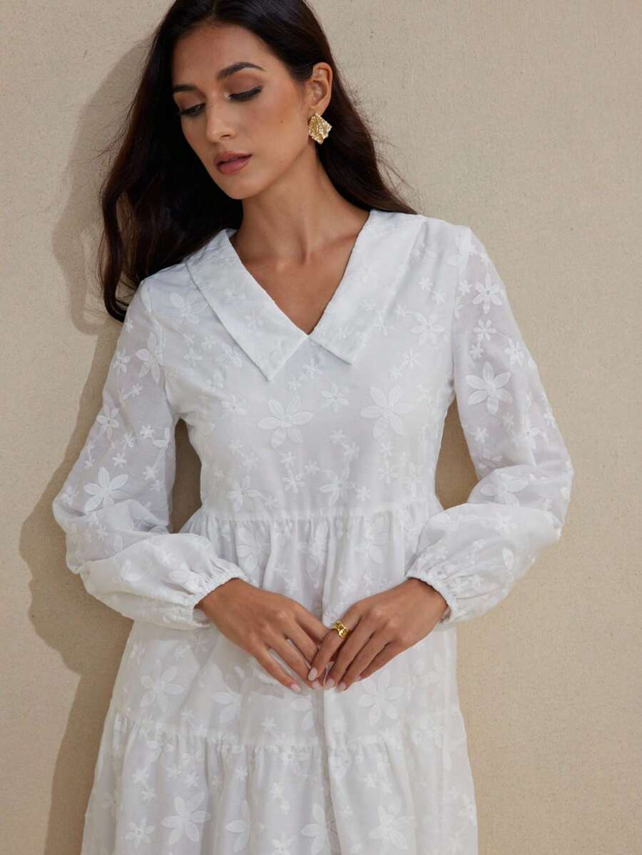 Mulvari 法式优雅纯色刺绣度假连衣裙