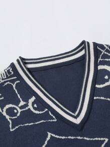 Manfinity Homme 男士休闲猫咪图案针织背心，适合返校季和秋冬季穿着 - 彩色 - 查看 6