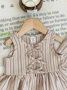 LMoss Kids 女婴条纹上衣和宽松休闲裤两件套，幼儿女童两件套服装，幼儿女童夏季条纹两件套，女婴细条纹套装，幼儿女童亚麻套装，女童套装 - 卡其色 - 查看 6