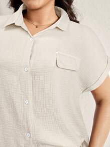 SHEIN LUNE Plus Size Summer Casual Solid Color Batwing Sleeve Shirt - Black - View 5