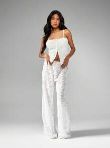 MISSGUIDED 优雅蕾丝阔腿阔腿裤度假装海滩婚礼新娘送礼会特殊场合高腰波西米亚风夏季长裤 - 白色 - 查看 3