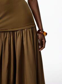 LYSMO Váy hai dây dài 2 trong 1 màu trơn đơn giản, viền bồng bềnh dành cho nữ mùa hè - Màu xanh Ô liu - Xem 8
