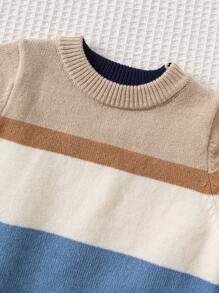 Cozy Pixies Maglione a girocollo a maniche lunghe in maglia a righe a contrasto, morbido e confortevole, casual e versatile per bambino maschio