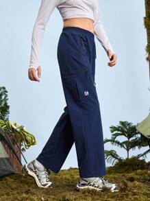 In My Nature Women's Elastic Waist Zippered Pocket Loose Casual Hiking Pants - Navy Blue - View 9