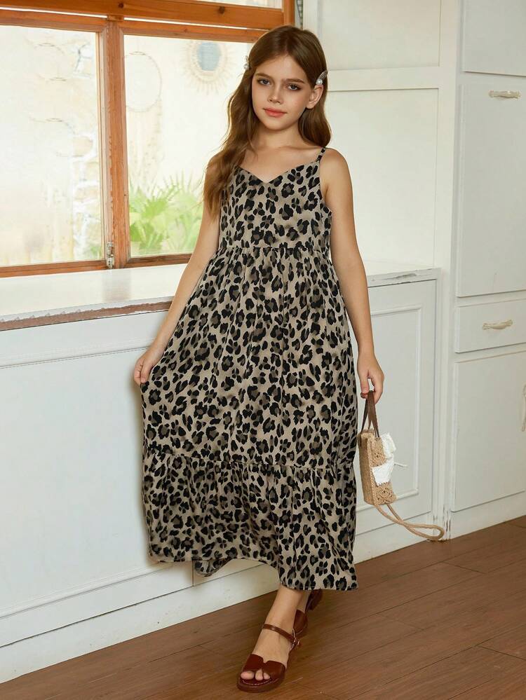Tween Girls Leopard Print Cami Strap Dress, Summer