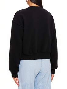 Champion Casual Versatile Letter Embroidered Crew Neck Sweatshirt - Black - View 2