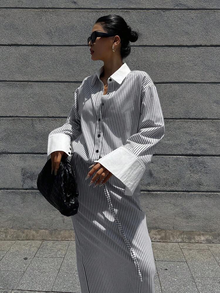 2 Pieces Set Women Blouse Top And Loose A-Line Skirt, French Retro Style