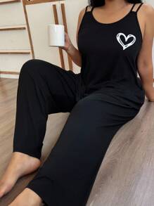 Napfluff CURVE Napfluff CURVE Plus Size Soft Skin-Friendly Cami Top & Pants Casual Pajama Set, Loungewear, Outfits - Black - View 5