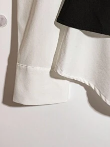 GlowEve Women's Two-Tone Pleated Waist Asymmetrical Hem Office/Commute Blouse, Spring & Autumn Fall Cloth For Women - Black and White - View 5