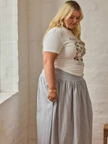 Aralina 曲线条纹不对称开斋派对长裙 - 黑與白 - 查看 4