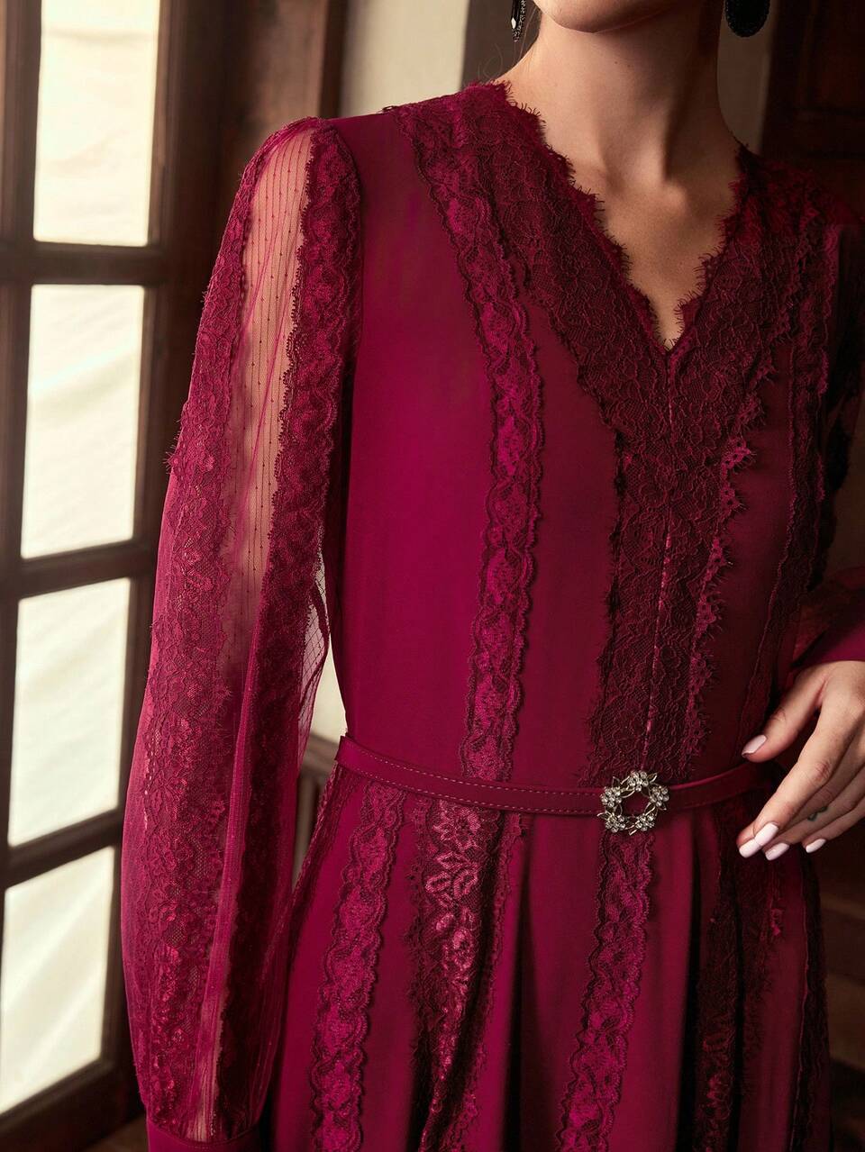ZEYLAH Lace Patchwork Waist Decor Party/Formal Dress, Autumn/Winter
