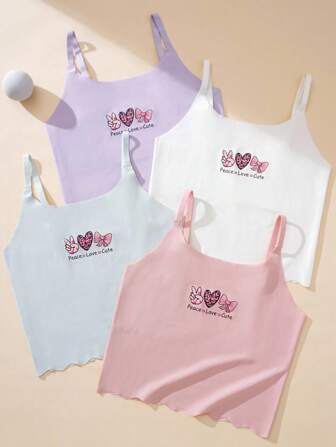 SHEIN Set van 4 hemdjes met vlinderprint voor meisjes