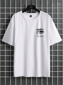 Manfinity EMRG 男士休闲眼形标语印花T恤，夏季 - 白色 - 查看 5