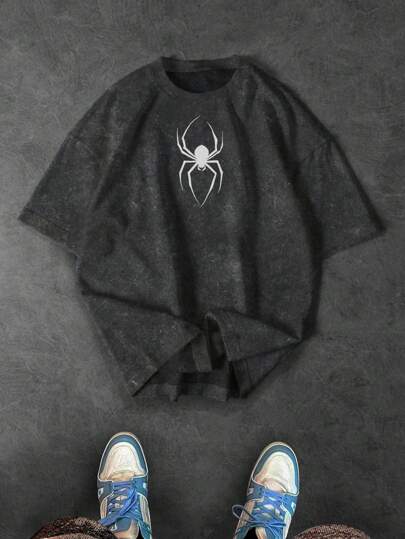 Manfinity Sport Corelite 男士蜘蛛印花宽松圆领短袖运动T恤