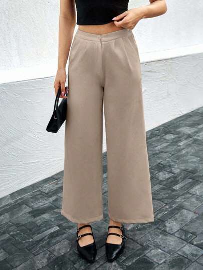 EURMUSE Pantalones anchos de mujer de unicolor versátiles y casuales