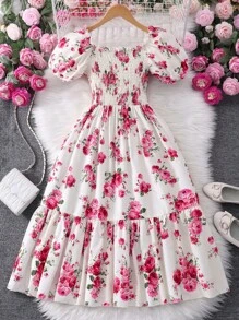 Teen GirlFloral All Over Print Short Sleeve Shift Dress - Multicolor - View 2