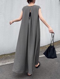 FRIFUL Vestido de manga larga y espalda hueca de unicolor para mujer, ropa de playa y resort para vacaciones femeninas