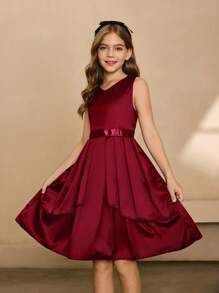 Girls Princess Dress, Piano Recital Dress, Wedding Flower Girl Dress, Formal Party Evening Gown, Red - Burgundy - View 4