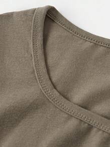 SHEIN Teenage Girls Casual Snug Fit Round Neck Short Sleeve Mini Dress - Army Green - View 4