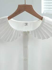 SHEIN 女孩休闲优雅都市通勤学校宽松一字肩无袖背心运动衫和蓝色长袖衬衫裙两件套，适合秋季、冬季、学校、毕业、日常穿着， - 白色 - 查看 5