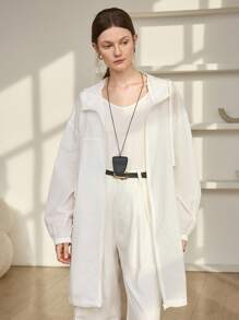 Dazy-Less 女士宽松商务休闲连帽雪纺衬衫，长袖轻薄外套，适合办公室穿着，春夏秋季女装外套