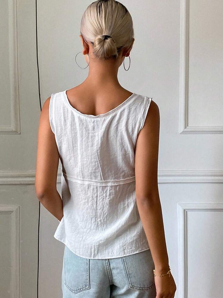 Solid Color Fitted 3D Floral Decor Casual Vacation Top