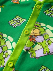 TEENAGE MUTANT NINJA TURTLES | SHEIN 男童卡通图案绿色休闲可爱睡衣连体裤 - 彩色 - 查看 5