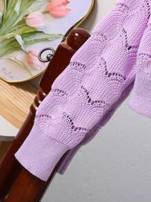 时尚休闲外套飞鸟镂空手工3D花卉短款针织开衫 - 紫色 - 查看 4