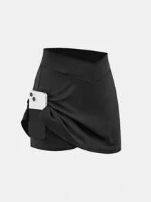 SHEIN Girlism Tween Girl Simple Solid Color Phone Pocket Sports Skorts, Summer - Black - View 1