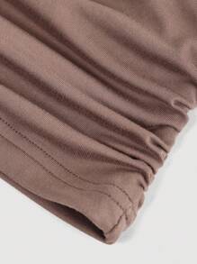 SHEIN MOD Women's Cowl Neck Ruched Fitted T-Shirt, Camel Color Draped Top - Camel - View 4