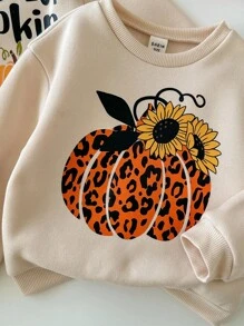 SHEIN 两件套可爱图形字母和图案长袖套头衫，适合秋冬和万圣节 - 米色 - 查看 3