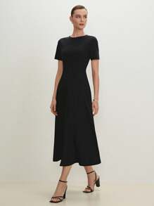 BizChic 春夏新款基础款短袖A字连衣裙，现代优雅都市通勤日常浪漫90年代复古风，适合圣诞节、新年、情人节、派对、海滩、毕业典礼、时尚、嘉年华、假日、休闲、浪漫场合，也适合婚礼宾客、主人、外出、约会、派对、音乐会、舞台表演、早午餐、机场等场合。 - 黑色 - 查看 6