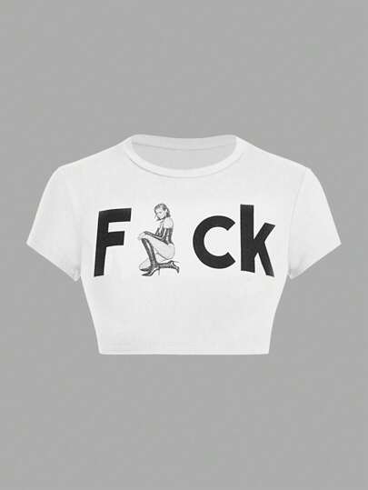 Street Life California Girl Sexy Street Style Hip-Hop Slogan Print Crop Top Tee For Women