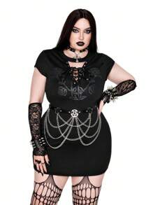 Whyspr Đầm ôm sát in hoa hồng phong cách Punk - màu đen - Xem 7